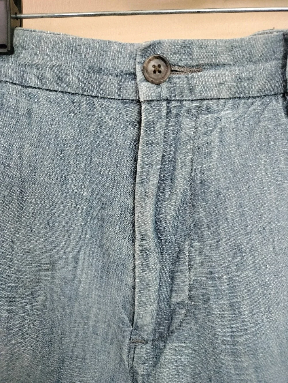 J Crew Mens 34 Linen Cotton Blend Blue Chambray Chino Shorts Preppy Vacation